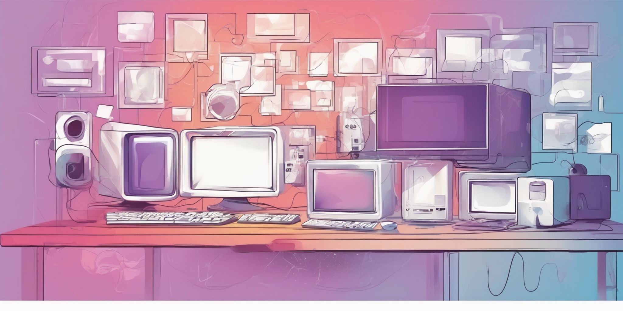 Computer in illustration style with gradients and white background