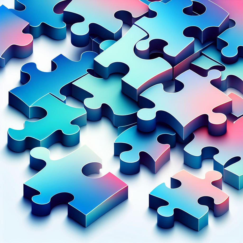 Puzzle pieces in illustration style with gradients and white background