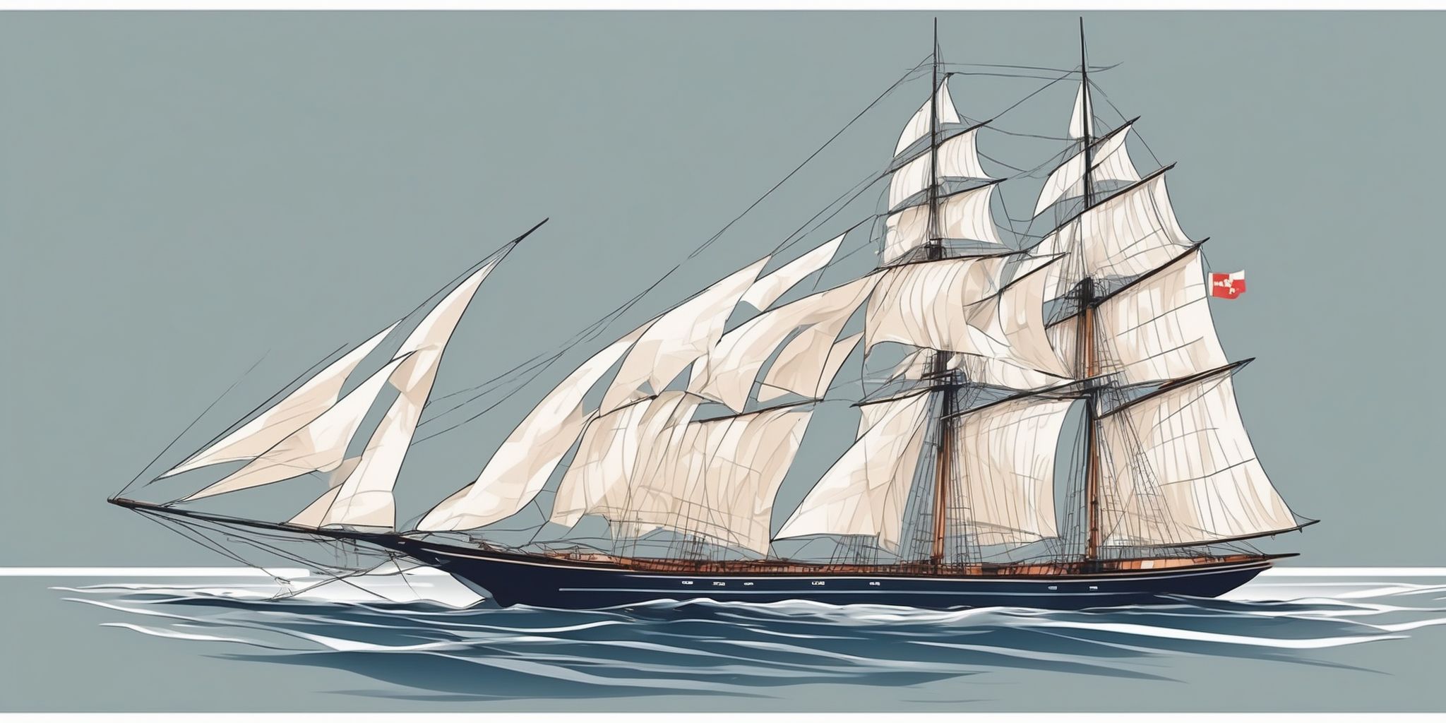 Sailing ship in illustration style with gradients and white background