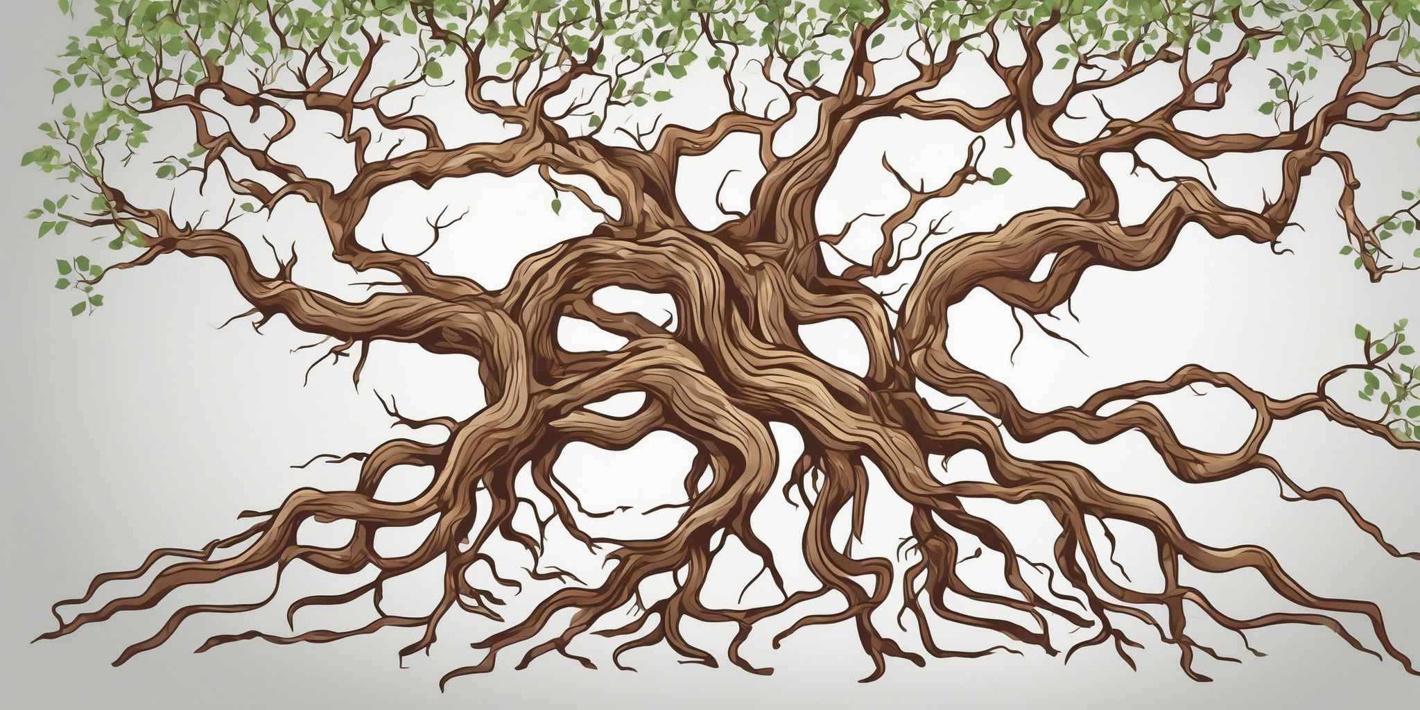 Tree roots in illustration style with gradients and white background