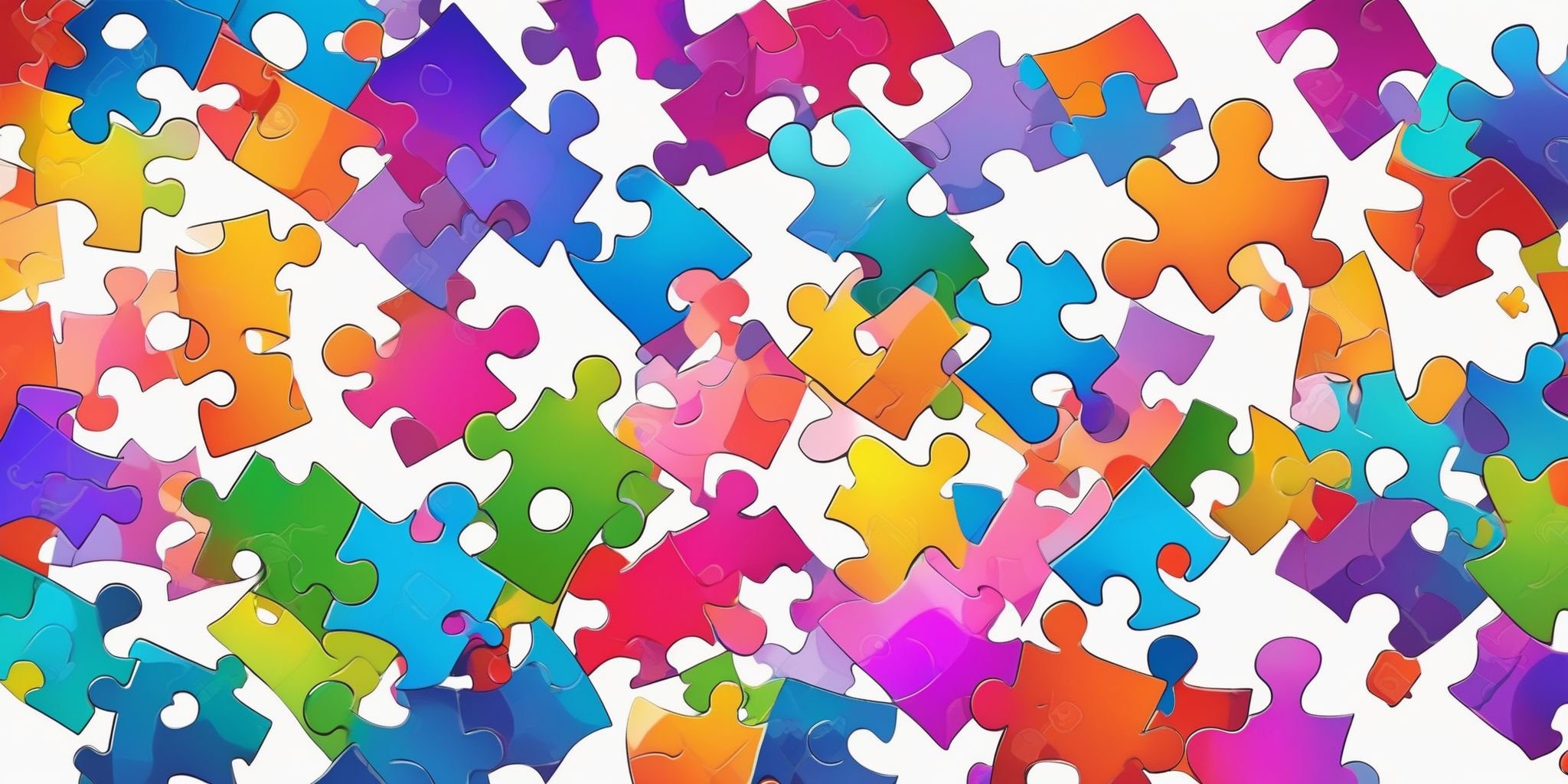 Puzzle pieces in illustration style with gradients and white background
