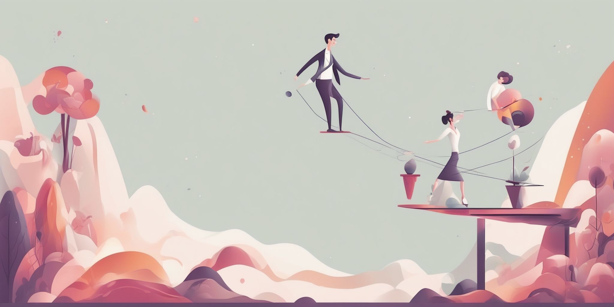 Balancing act in illustration style with gradients and white background