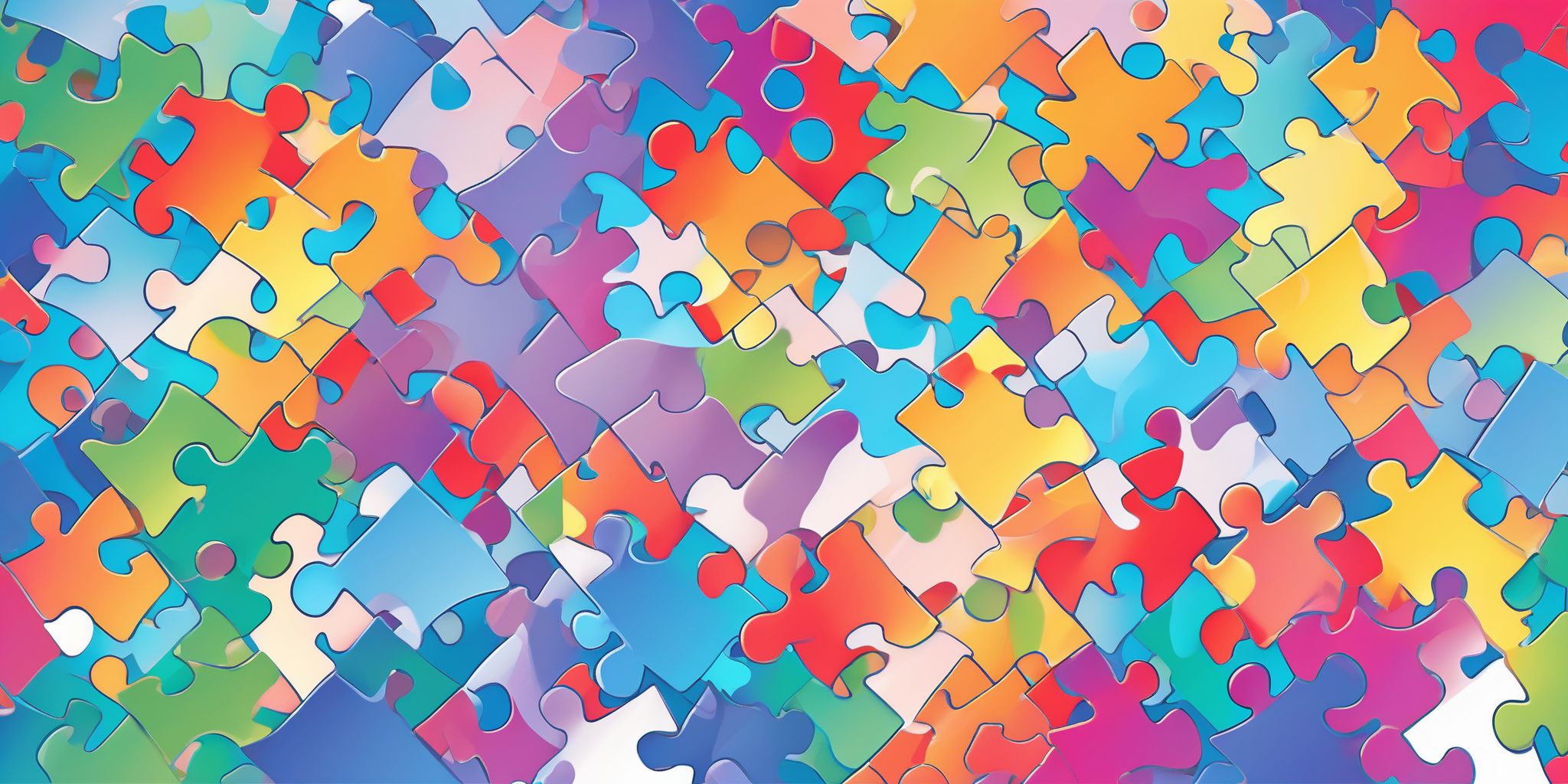 Puzzle pieces in illustration style with gradients and white background