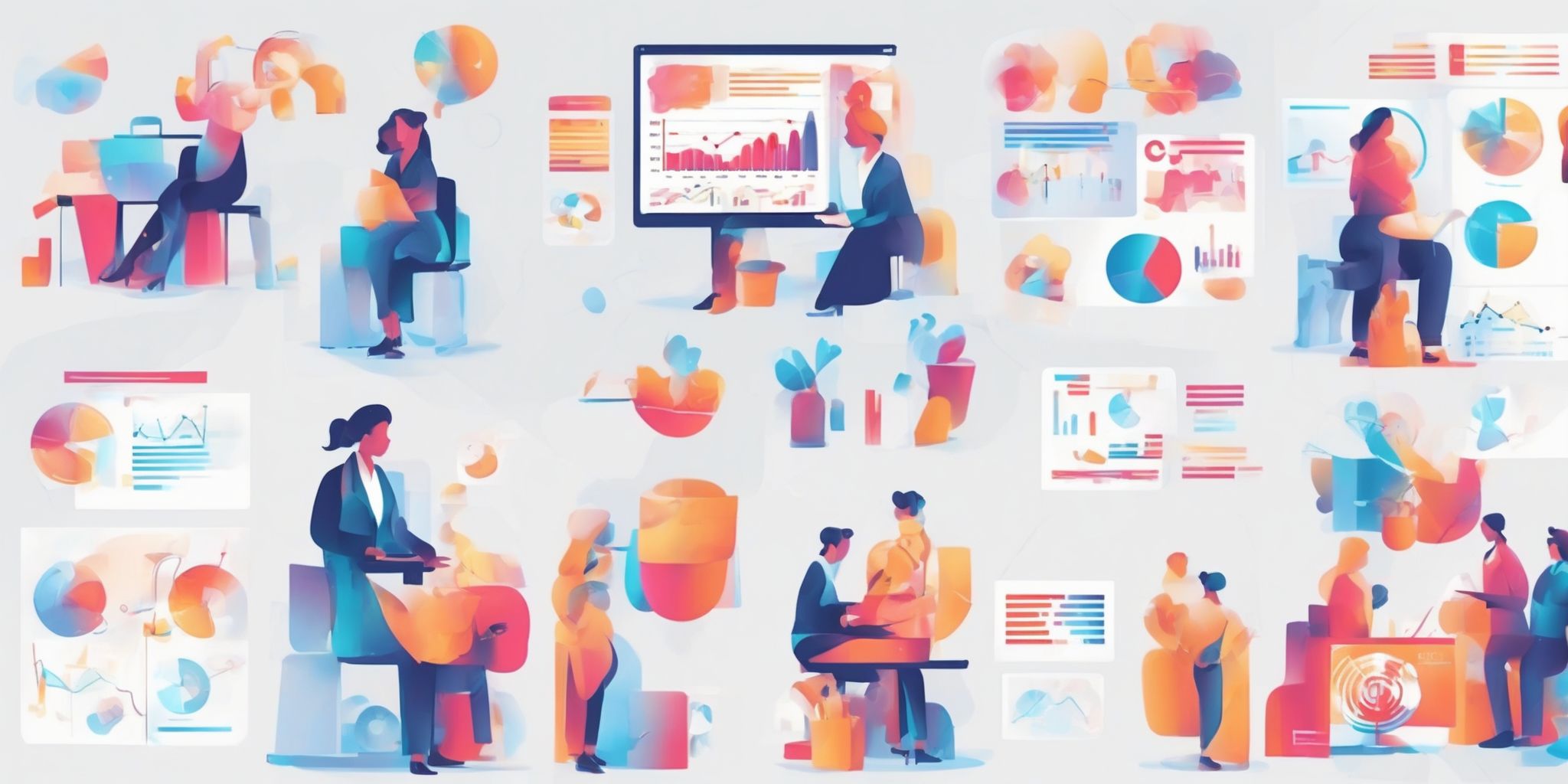 Market research in illustration style with gradients and white background