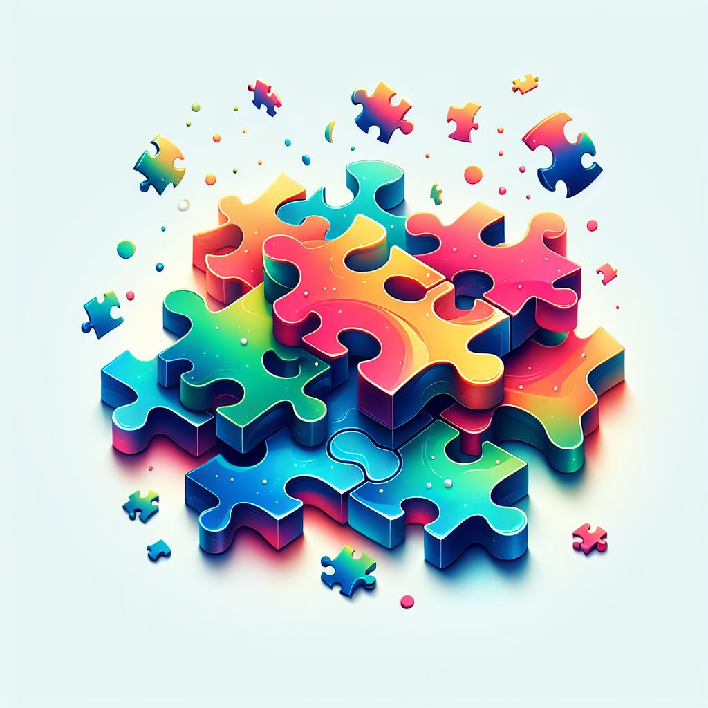 Puzzle pieces in illustration style with gradients and white background