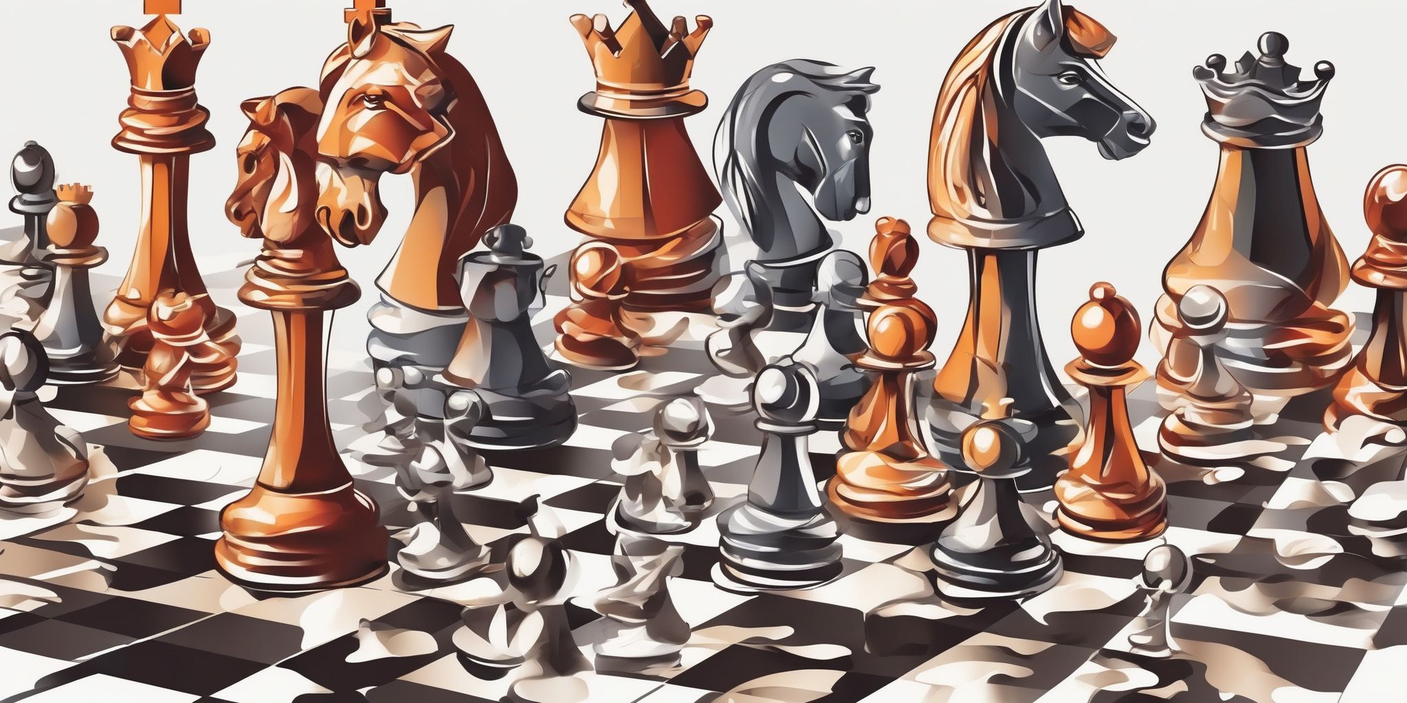 Chess game in illustration style with gradients and white background