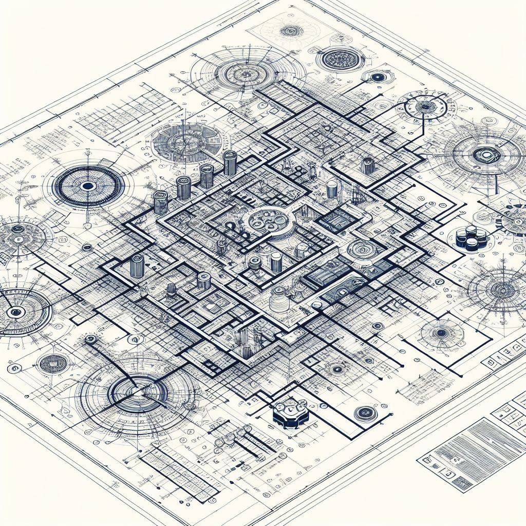 Blueprint in illustration style with gradients and white background