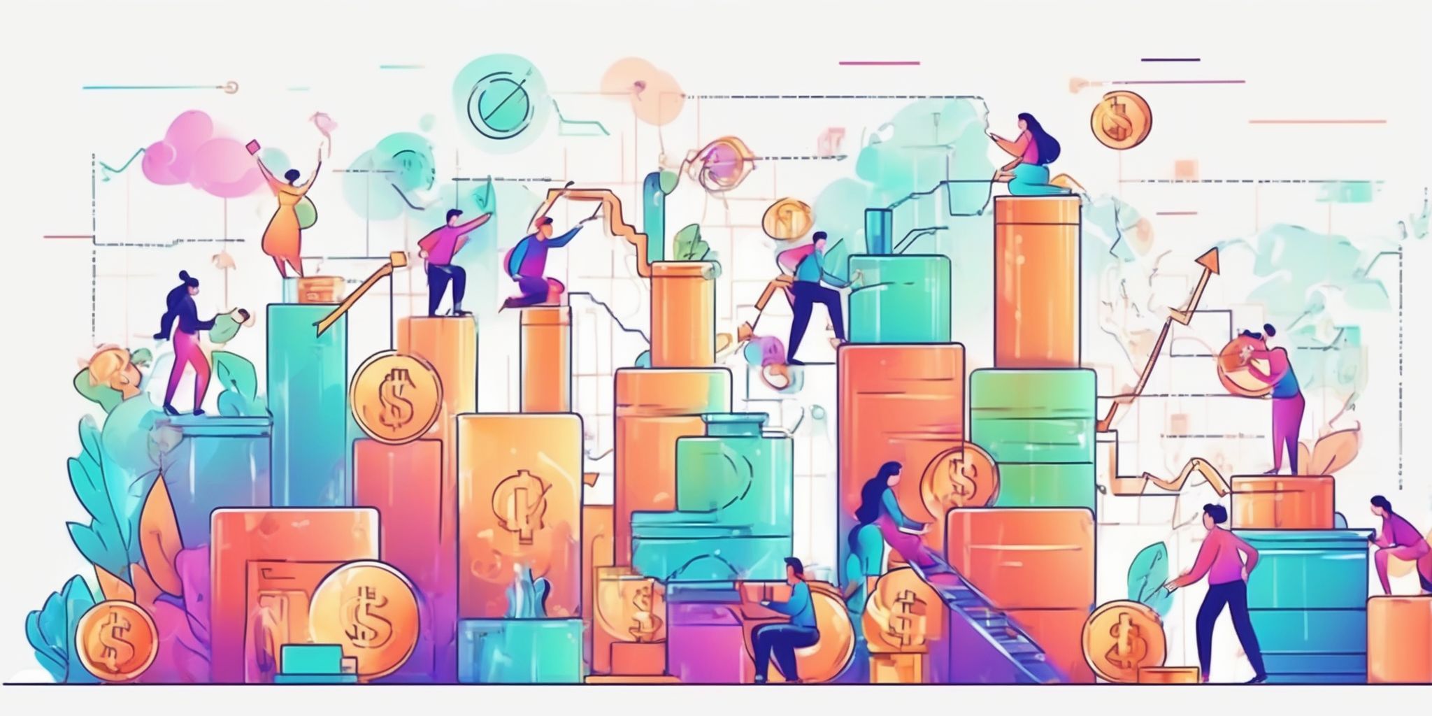 Profit scheme in illustration style with gradients and white background