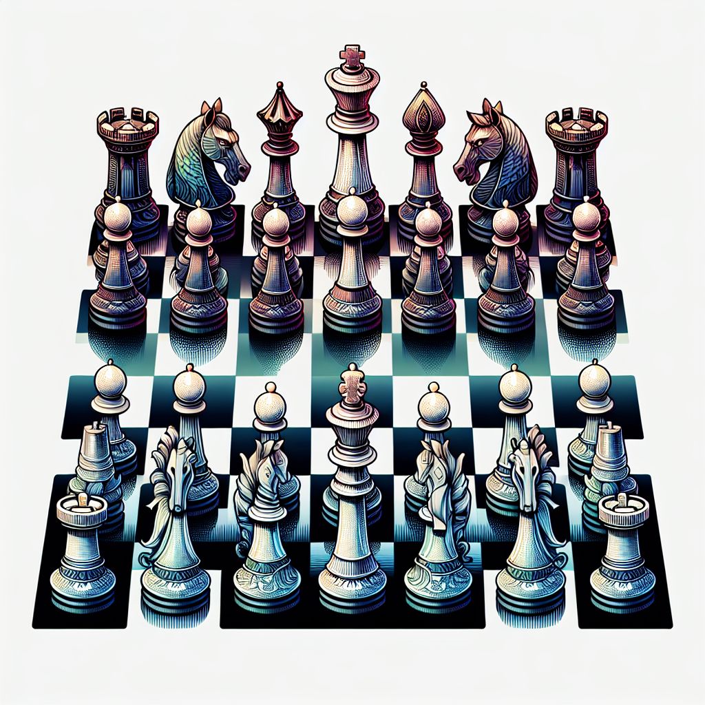 Chess game in illustration style with gradients and white background