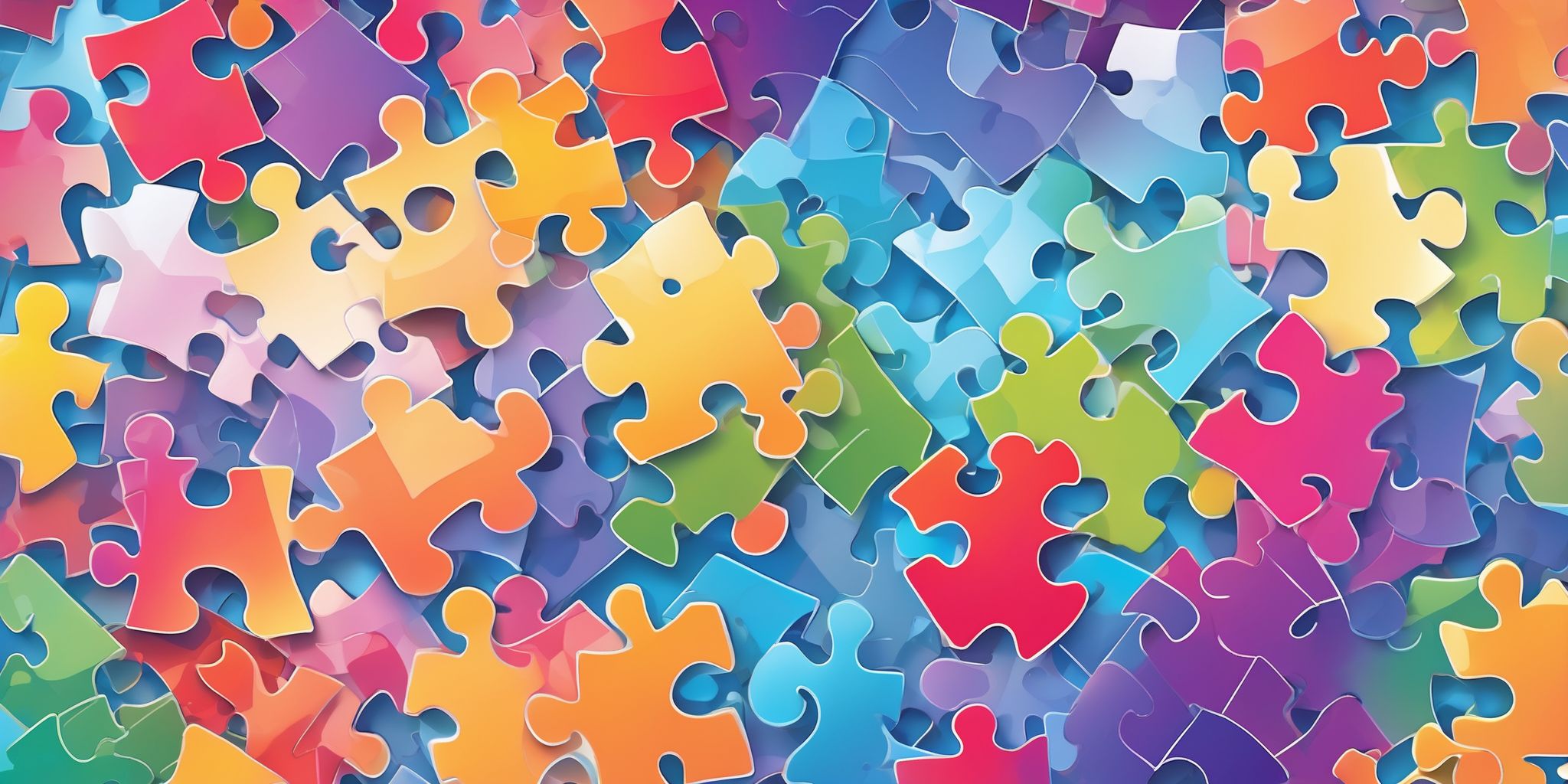 Puzzle pieces in illustration style with gradients and white background