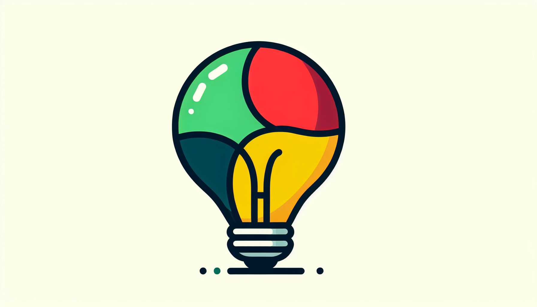 Lightbulb in flat illustration style and white background, red #f47574, green #88c7a8, yellow #fcc44b, and blue #645bc8 colors.