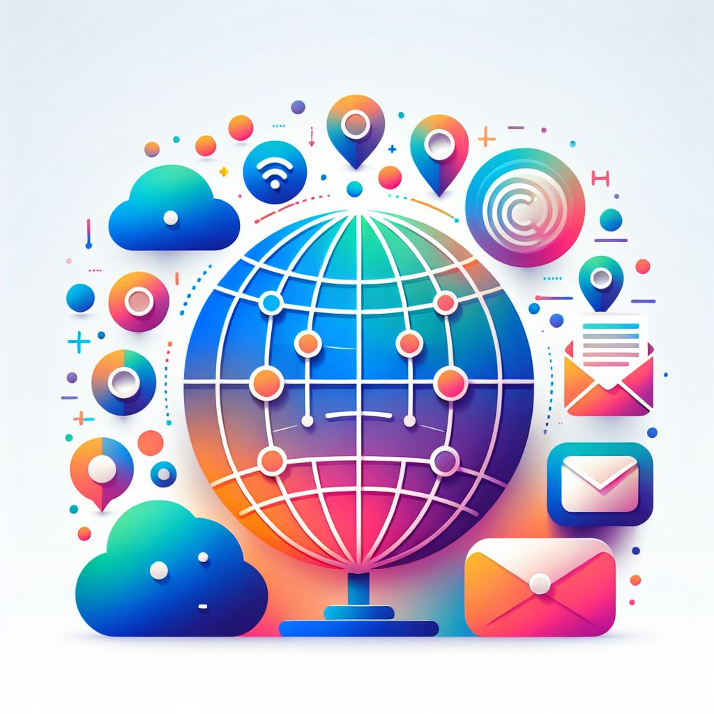 Online in illustration style with gradients and white background