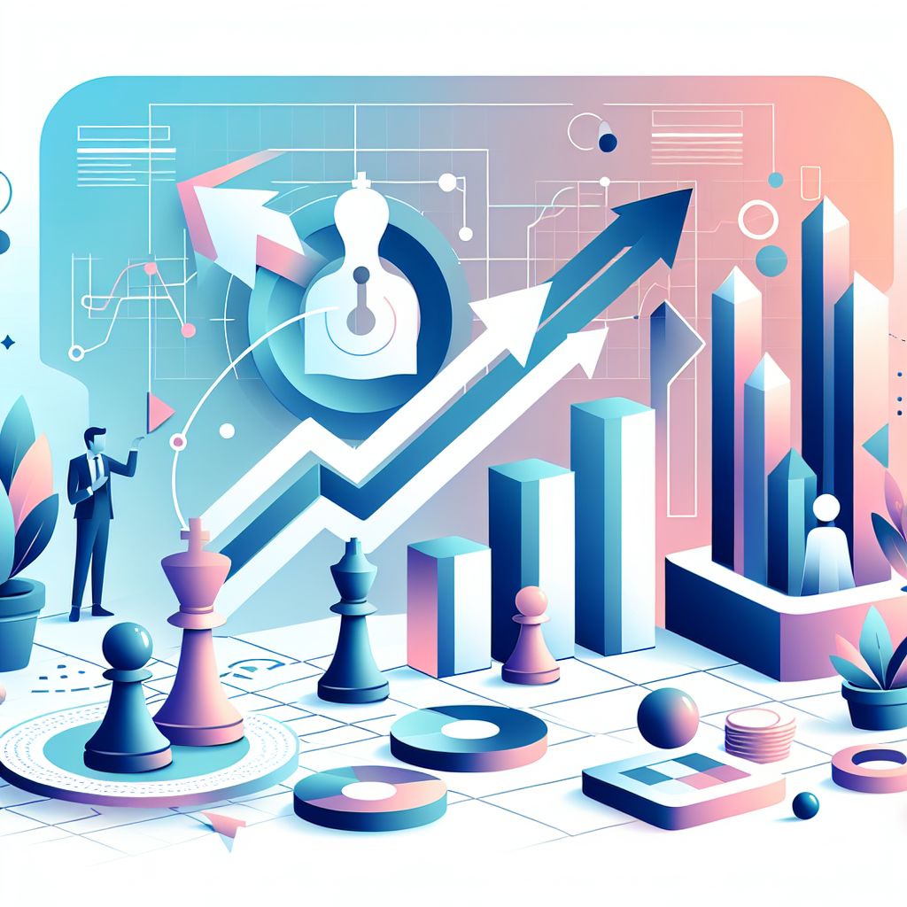 achieve business strategy in illustration style with gradients and white background