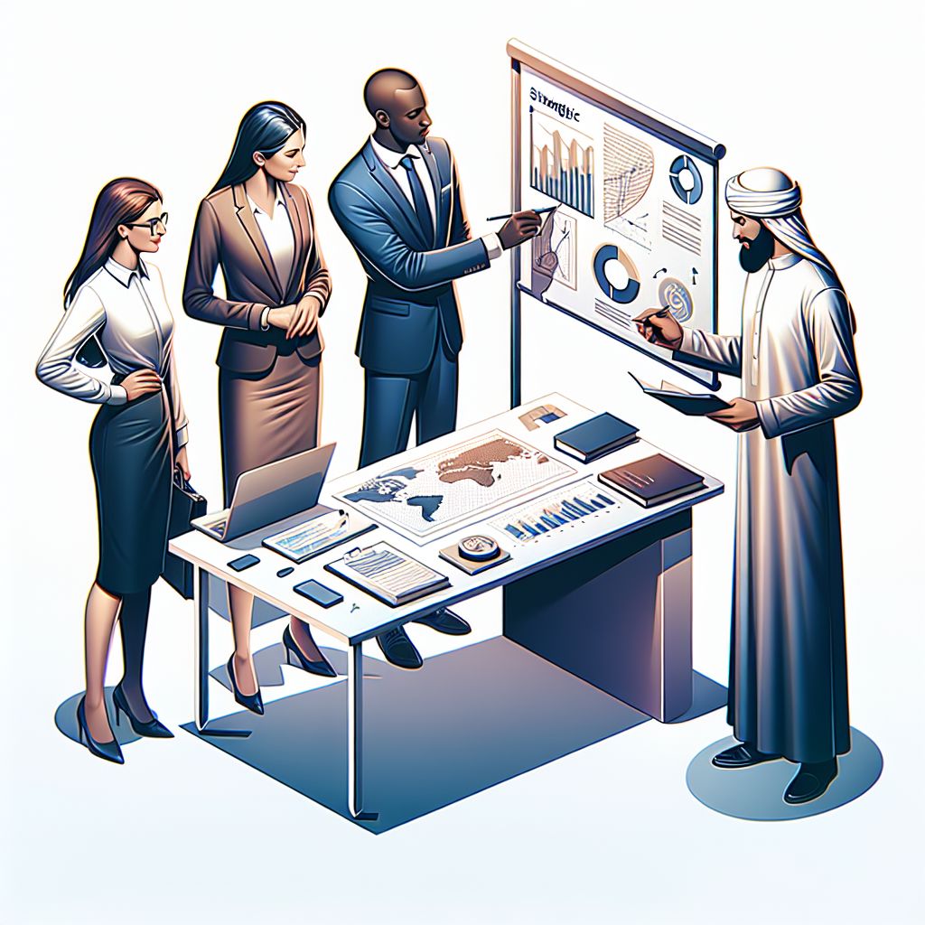 Strategic planning in illustration style with gradients and white background