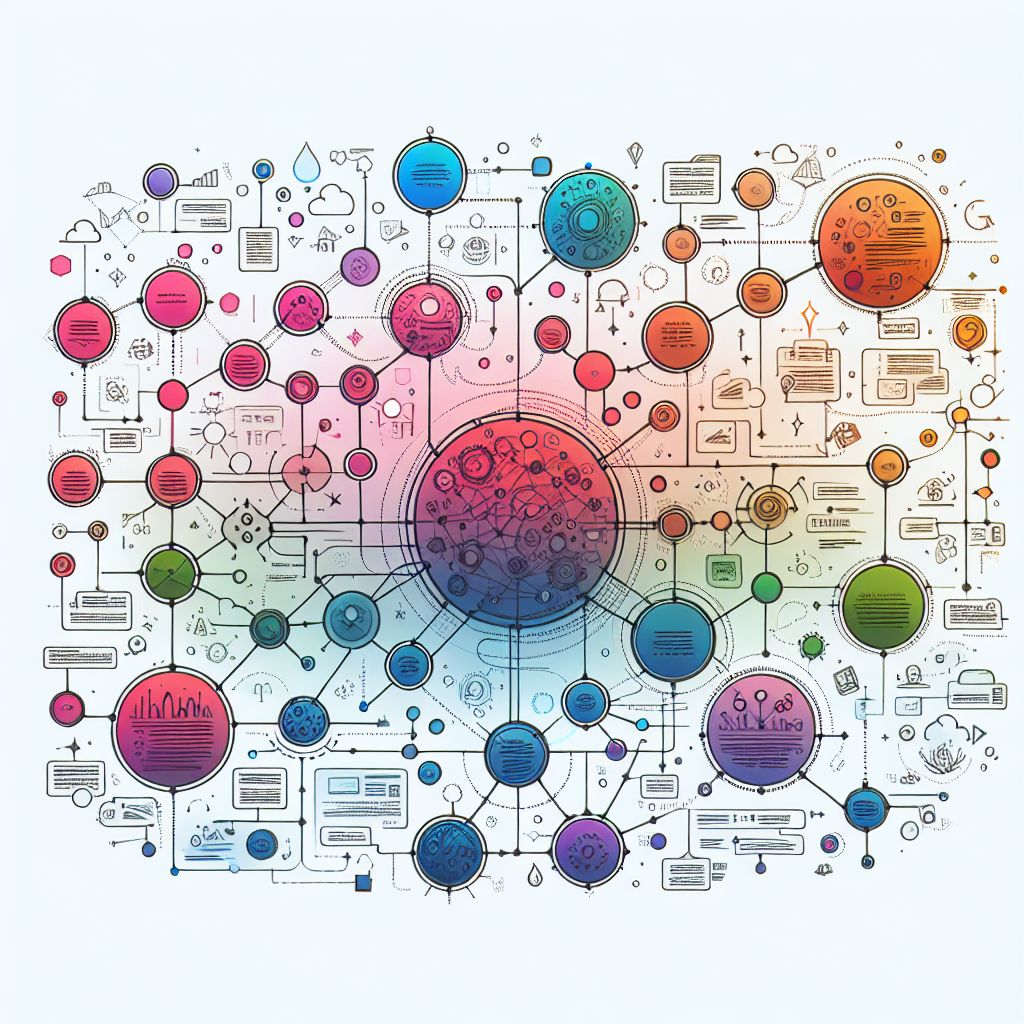 Mind map in illustration style with gradients and white background