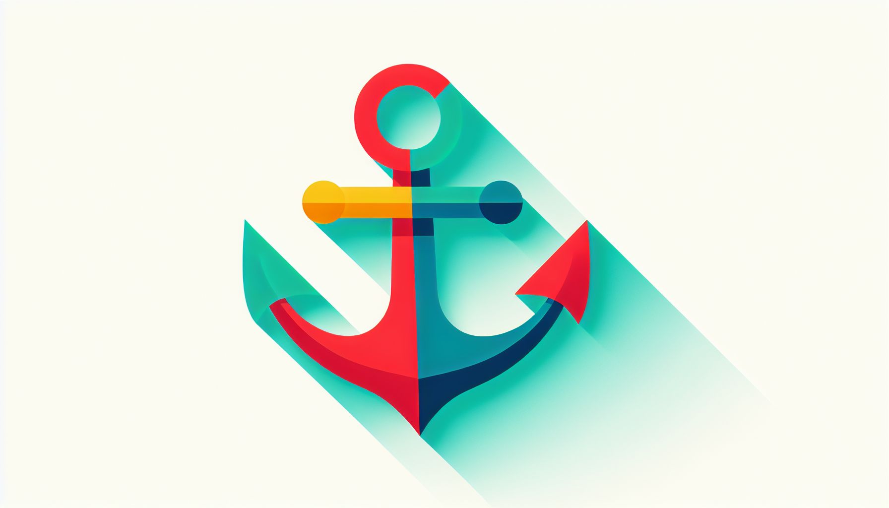 Anchor in flat illustration style and white background, red #f47574, green #88c7a8, yellow #fcc44b, and blue #645bc8 colors.