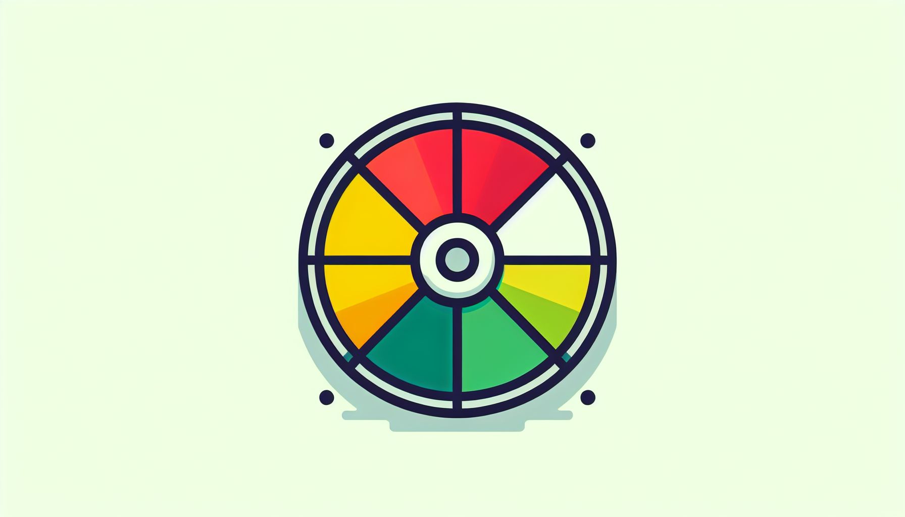 Wheel in flat illustration style and white background, red #f47574, green #88c7a8, yellow #fcc44b, and blue #645bc8 colors.