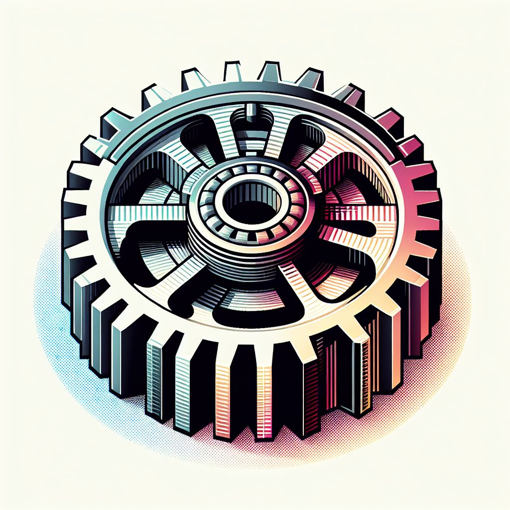 Gear in illustration style with gradients and white background