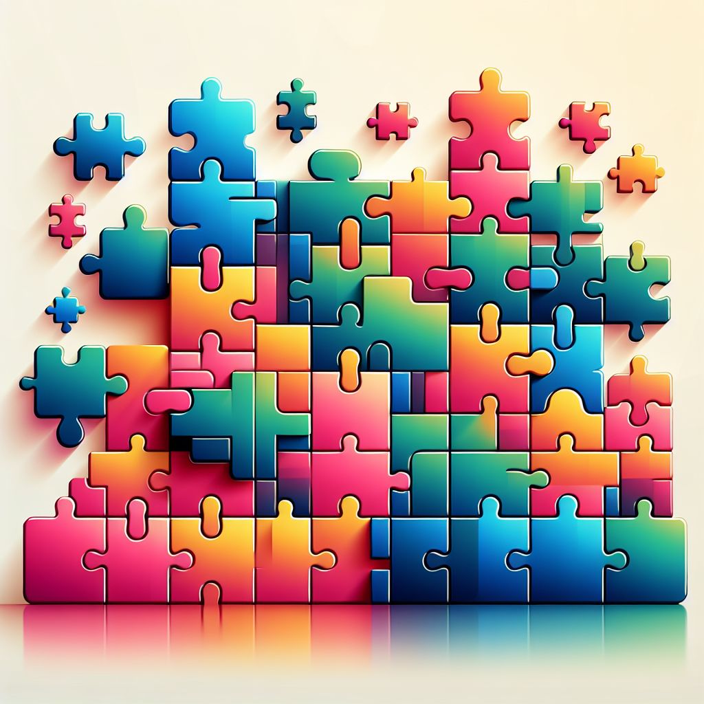 Puzzles in illustration style with gradients and white background