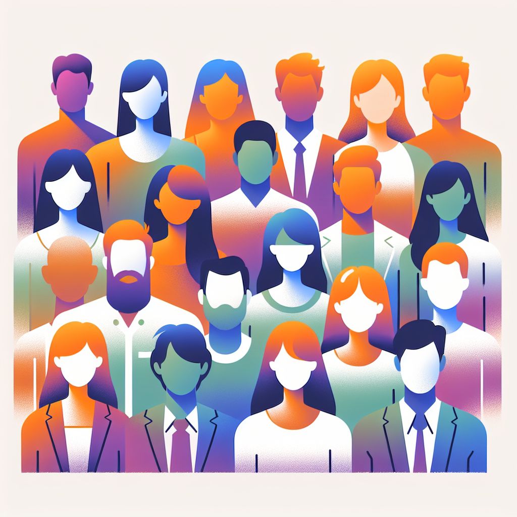 Customer personas attribution in illustration style with gradients and white background