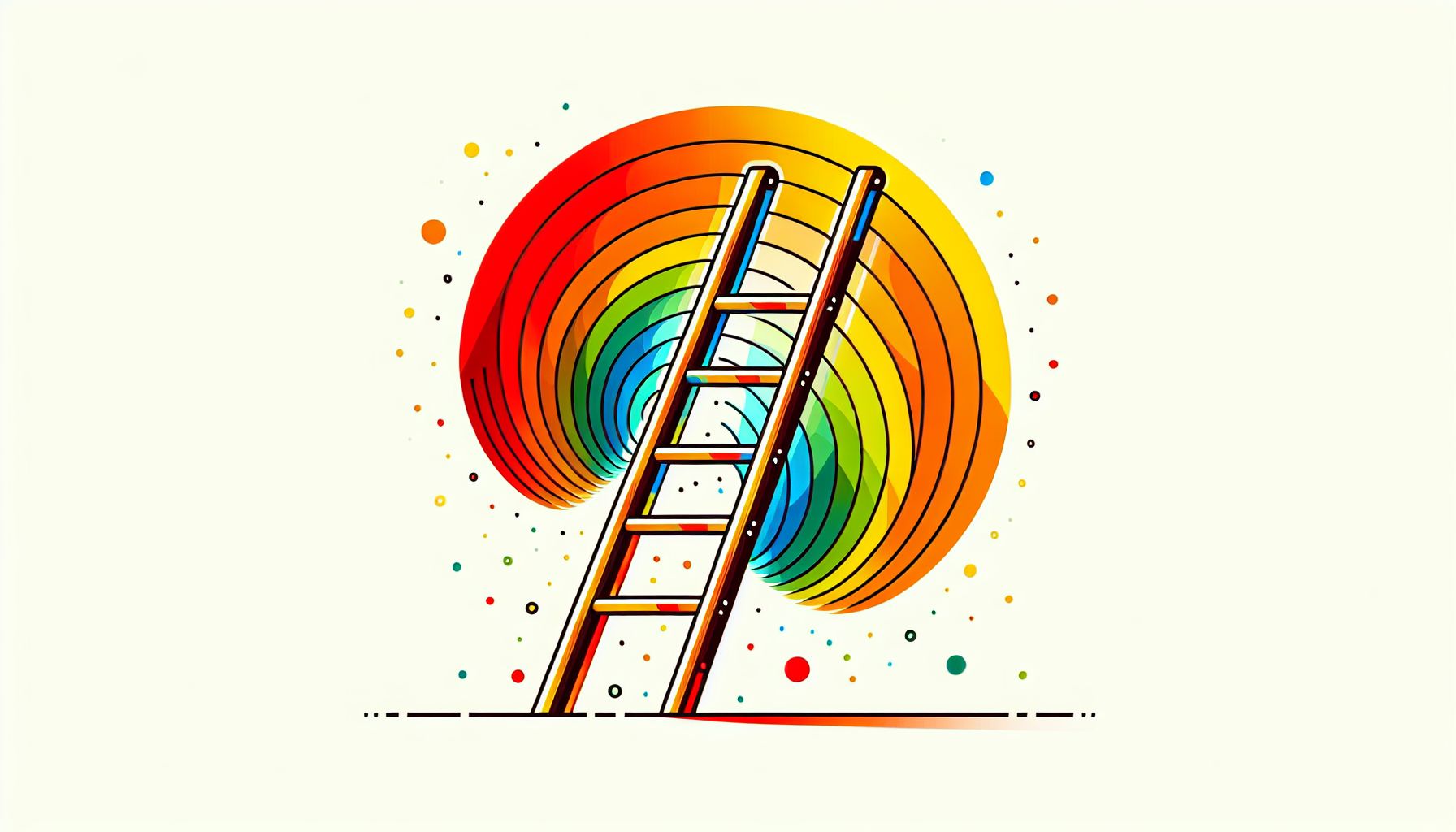 Ladder in flat illustration style and white background, red #f47574, green #88c7a8, yellow #fcc44b, and blue #645bc8 colors.