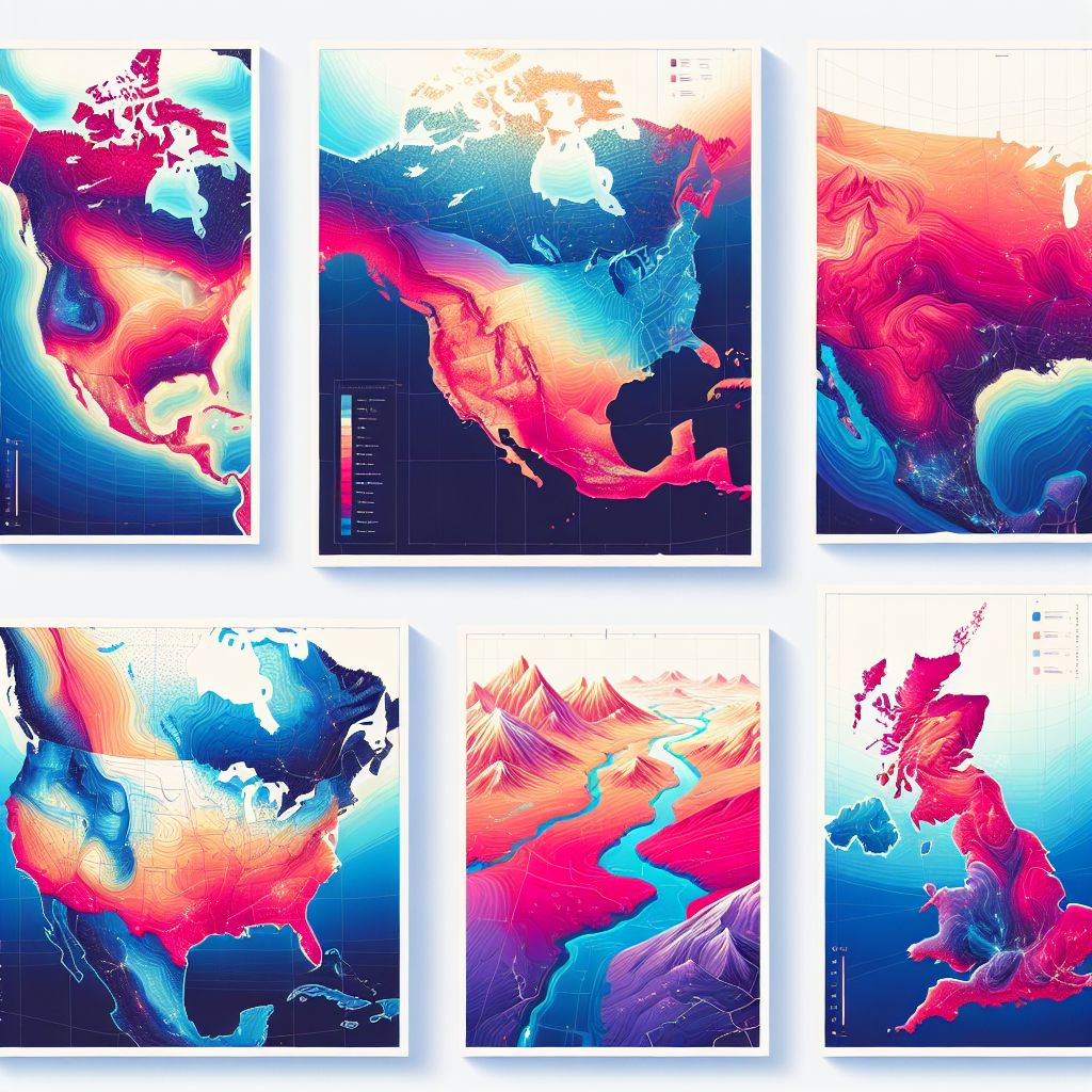 Maps in illustration style with gradients and white background