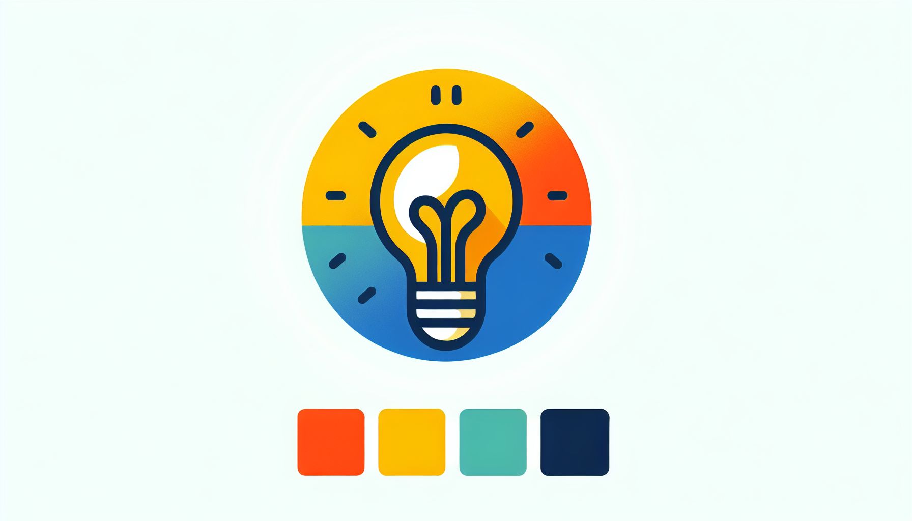 Lightbulb in flat illustration style and white background, red #f47574, green #88c7a8, yellow #fcc44b, and blue #645bc8 colors.