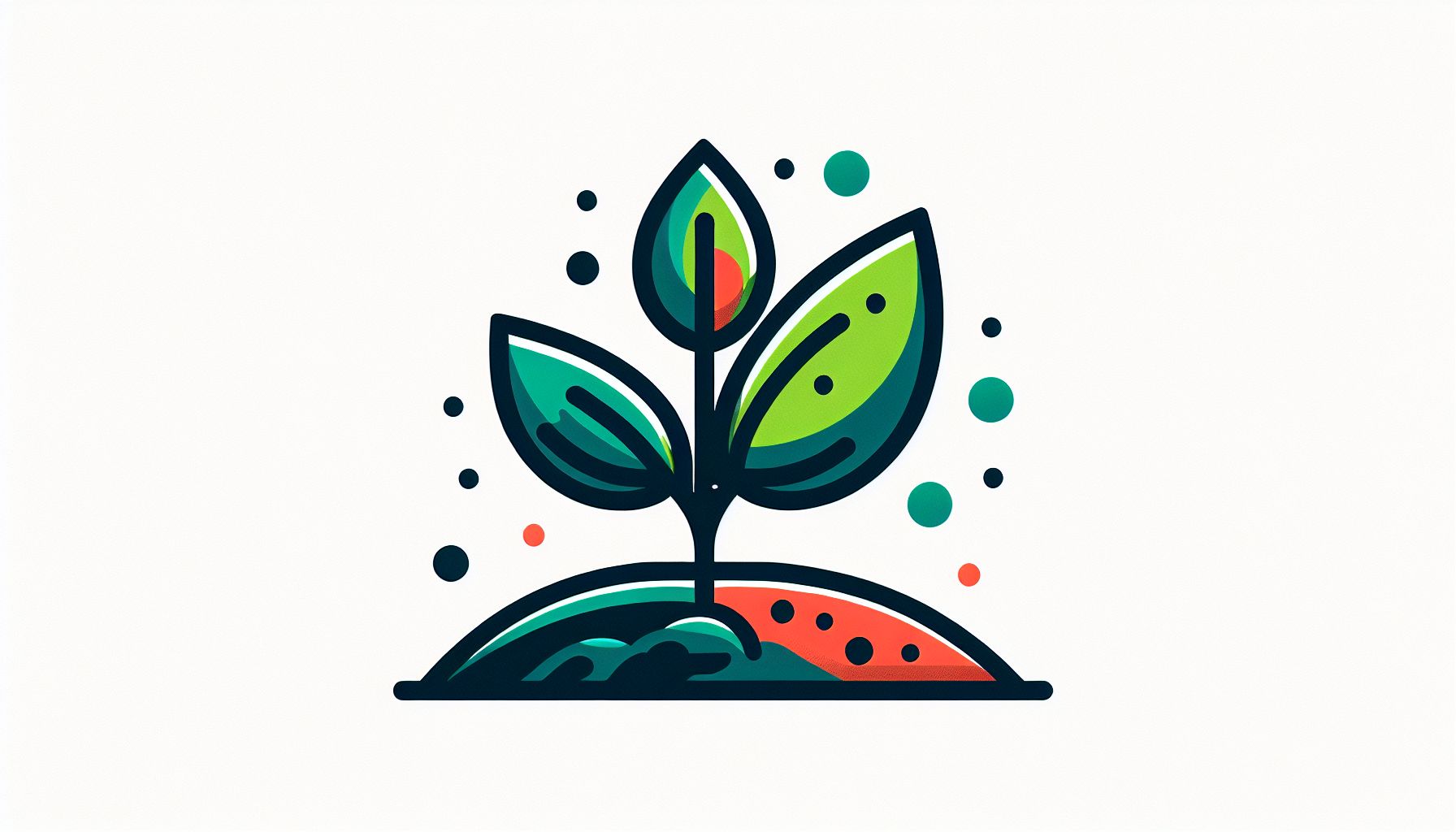 Seedling in flat illustration style and white background, red #f47574, green #88c7a8, yellow #fcc44b, and blue #645bc8 colors.