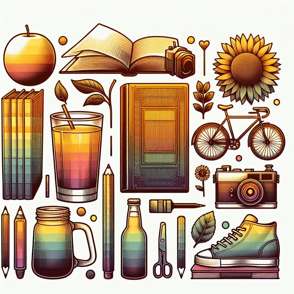 things in illustration style with gradients and white background