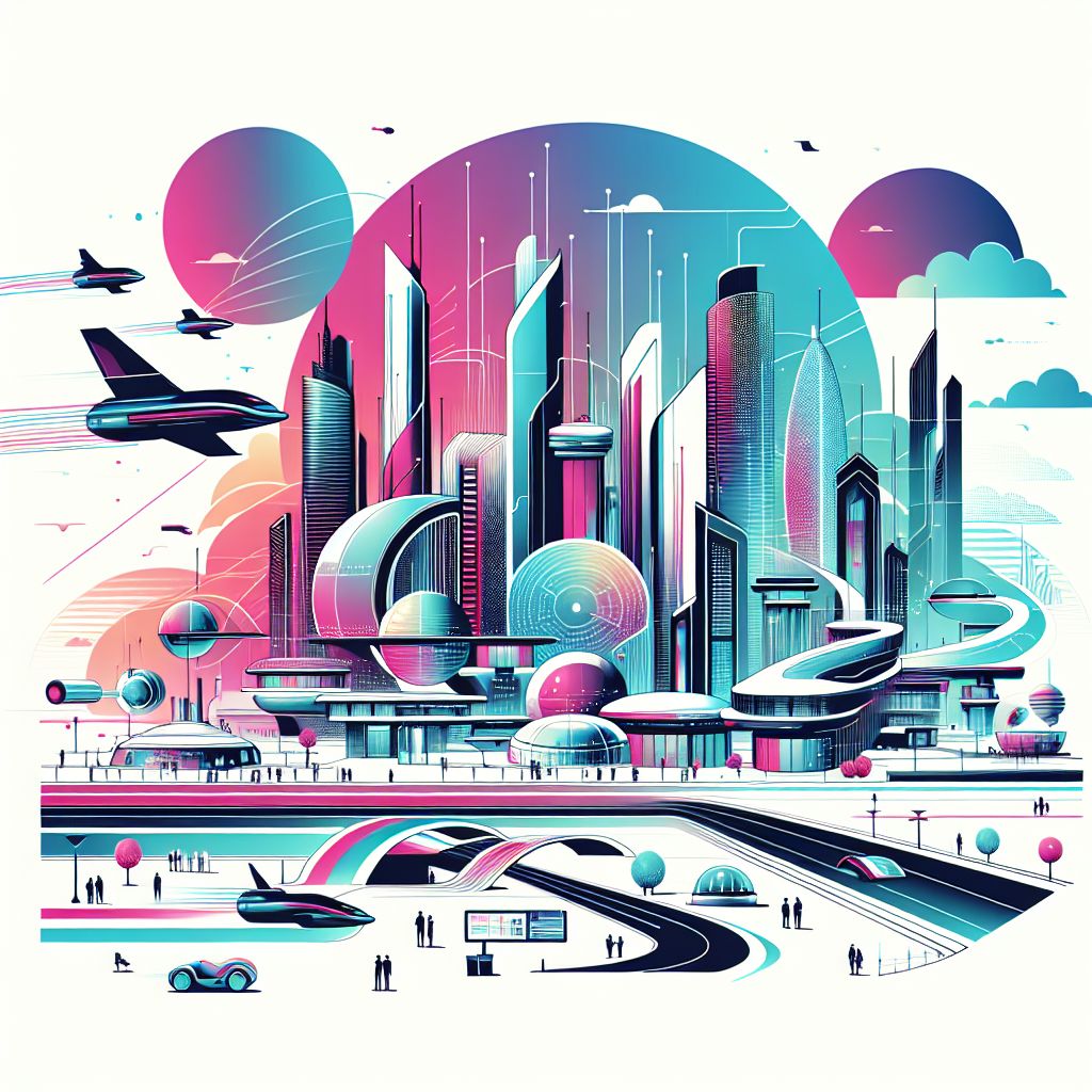 future in illustration style with gradients and white background