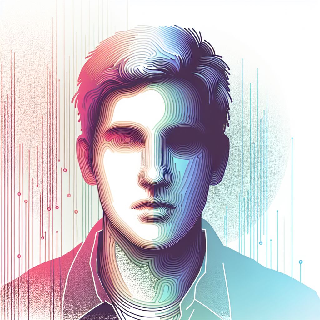 Myself in illustration style with gradients and white background