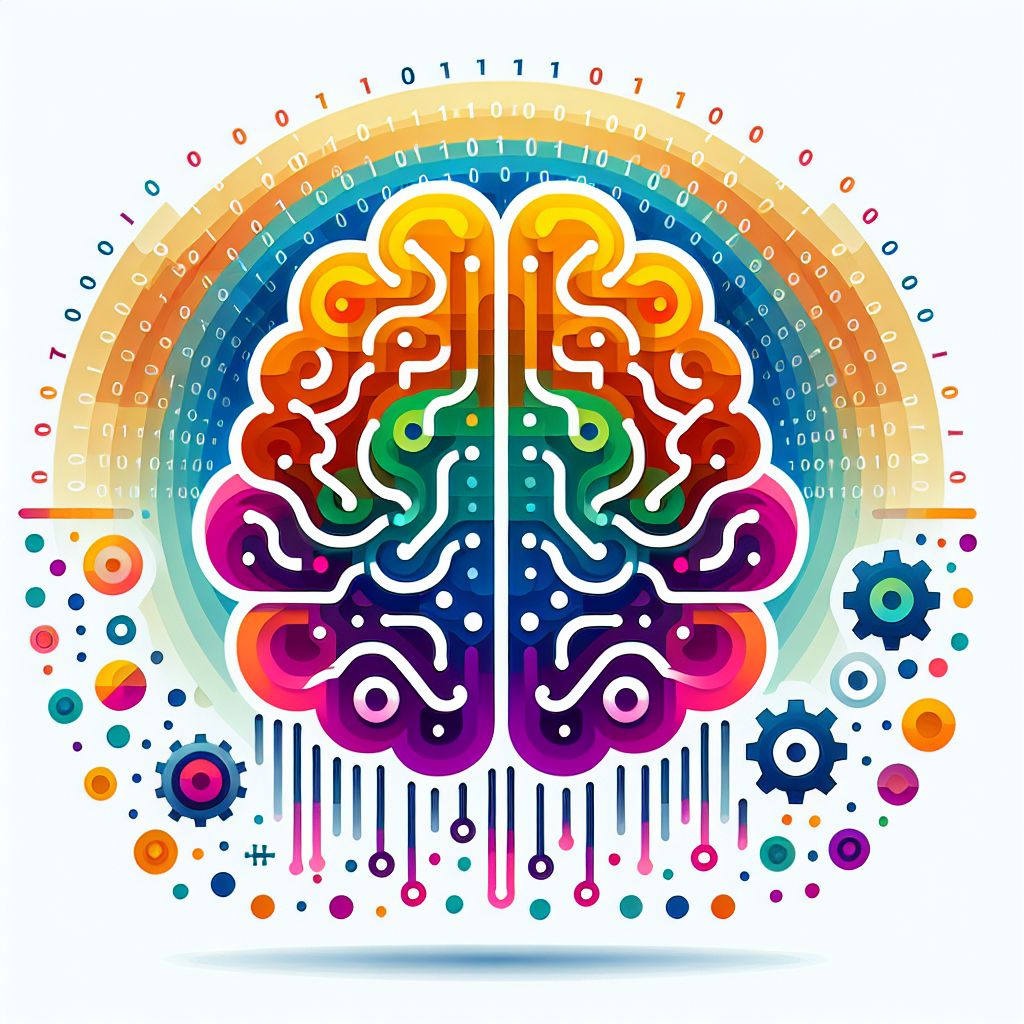Artificial Intelligence in illustration style with gradients and white background