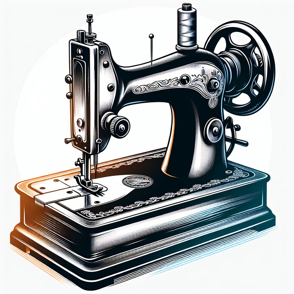 Sewing machine in illustration style with gradients and white background