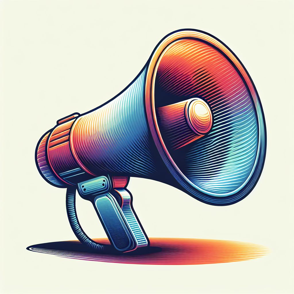 Megaphone in illustration style with gradients and white background