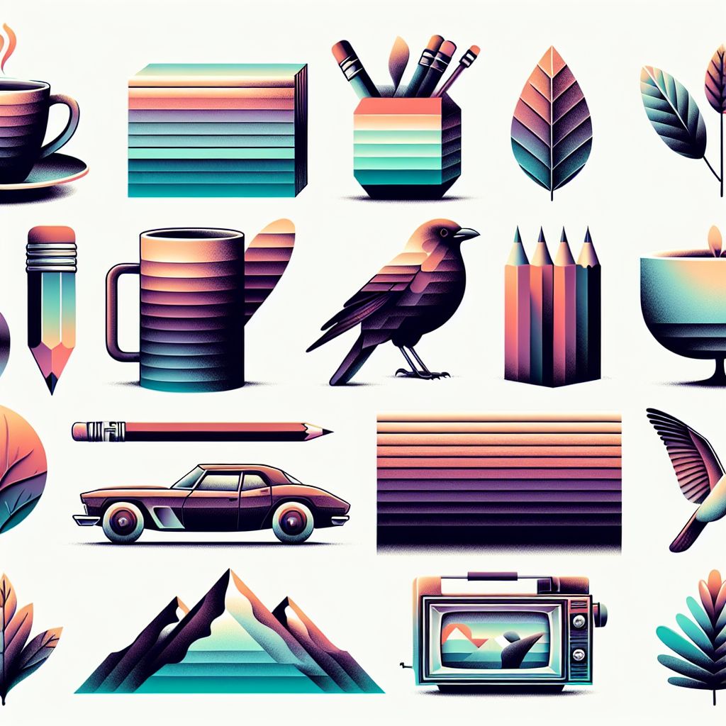 examples in illustration style with gradients and white background
