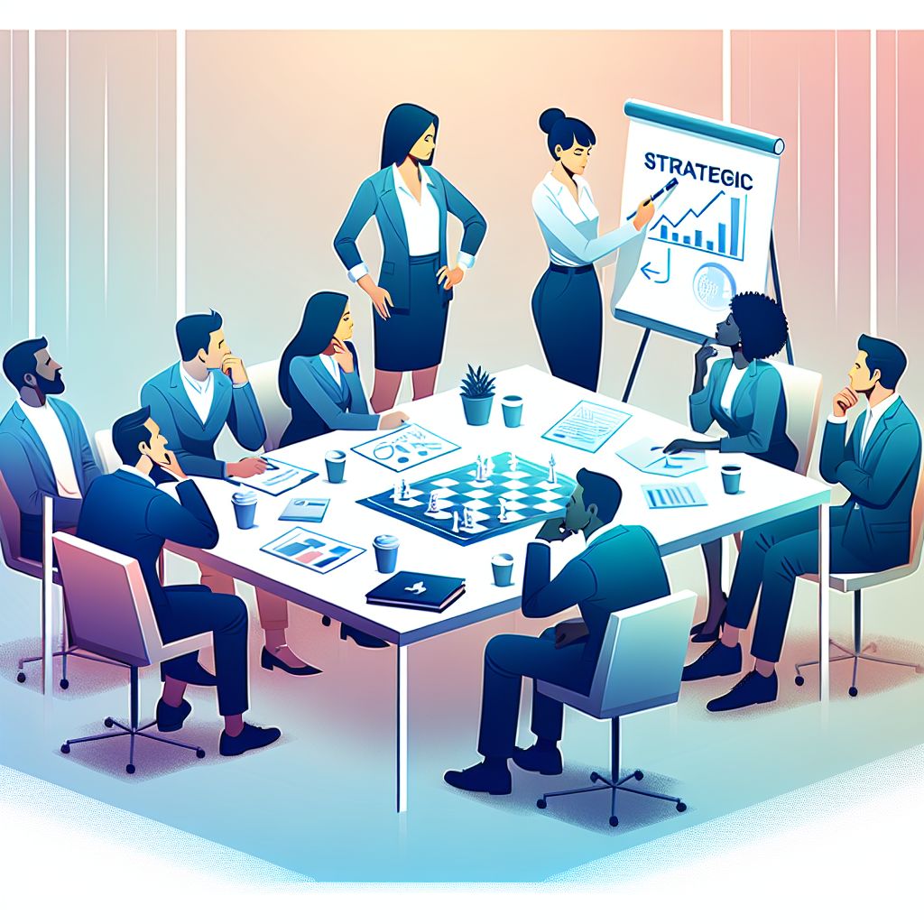 Strategic decision-making in illustration style with gradients and white background
