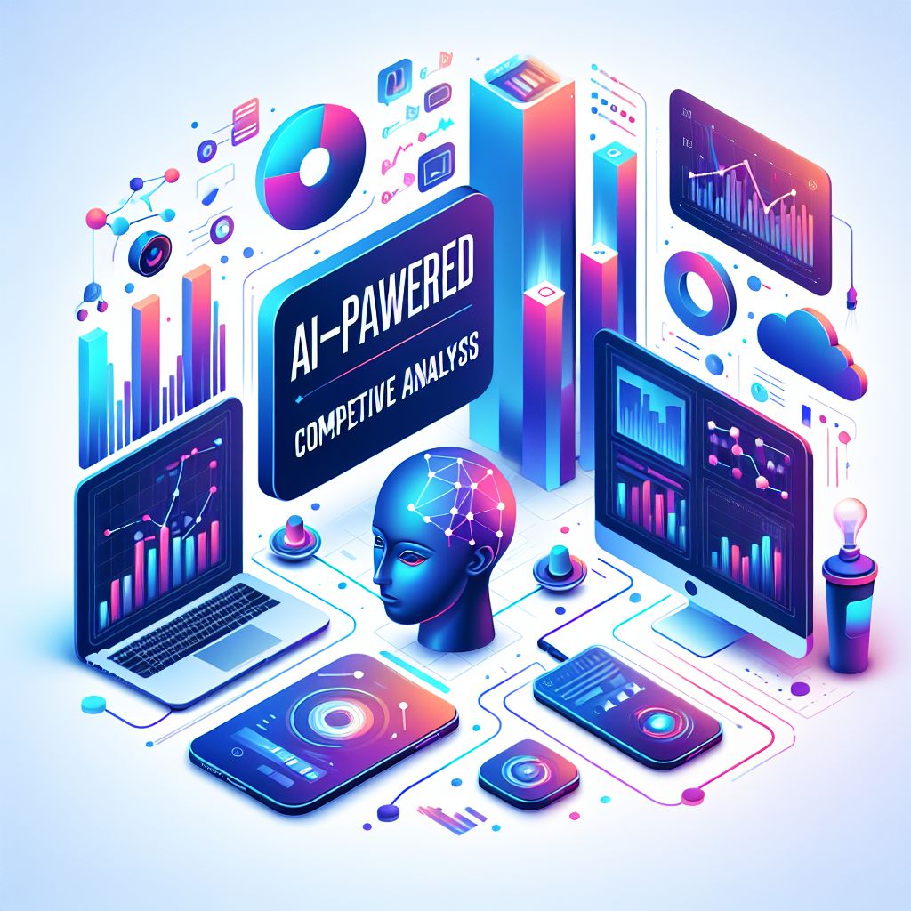 AI-powered competitive analysis in illustration style with gradients and white background