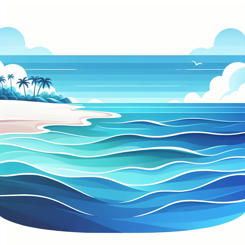 Blue ocean in illustration style with gradients and white background