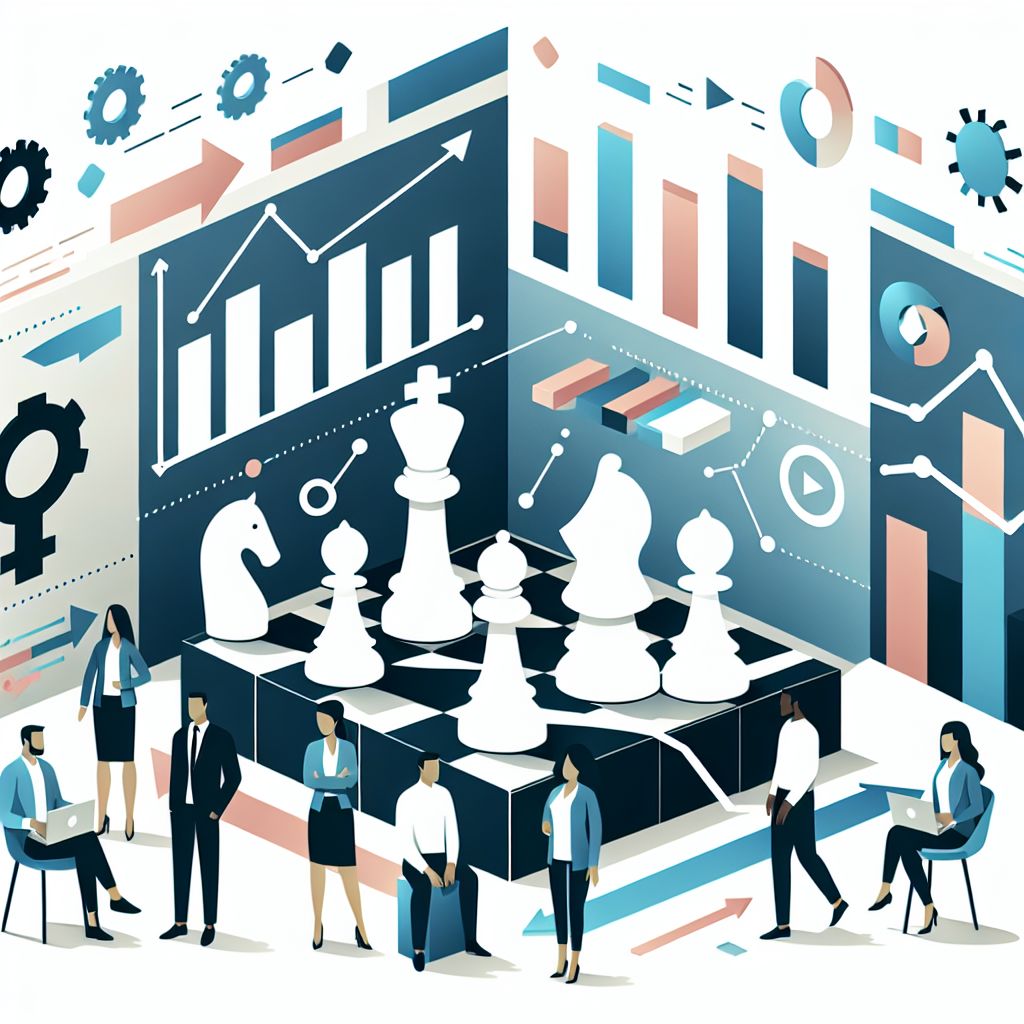 adapt business strategy in illustration style with gradients and white background