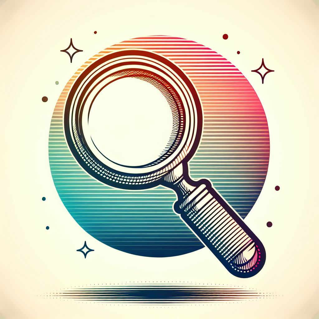 Magnifying glass in illustration style with gradients and white background