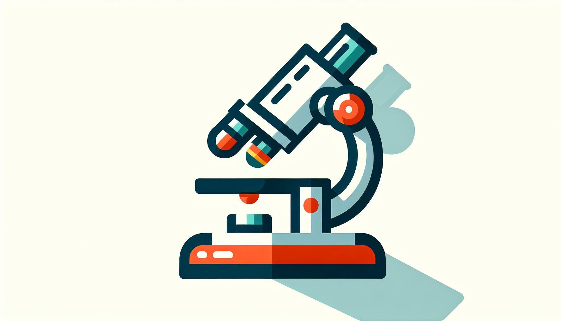Microscope in flat illustration style and white background, red #f47574, green #88c7a8, yellow #fcc44b, and blue #645bc8 colors.