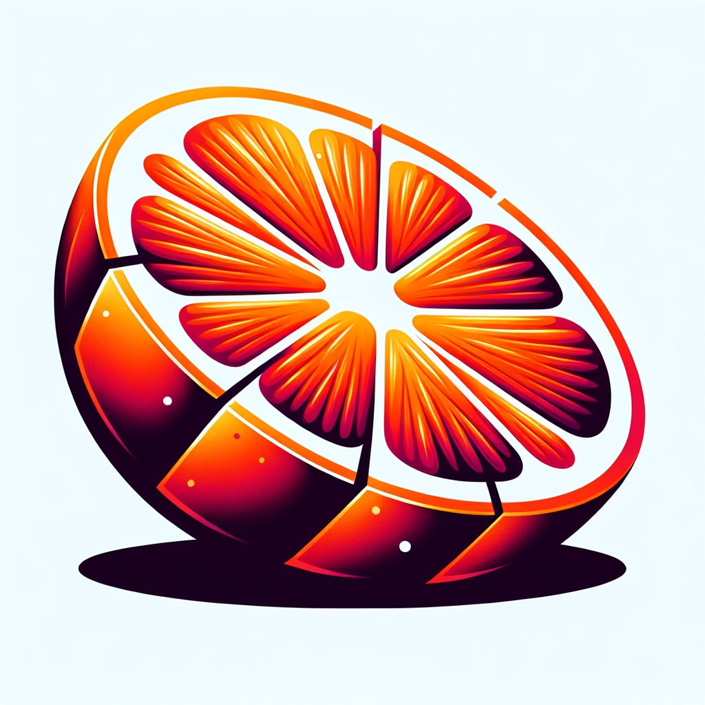 quarters of an orange in illustration style with gradients and white background