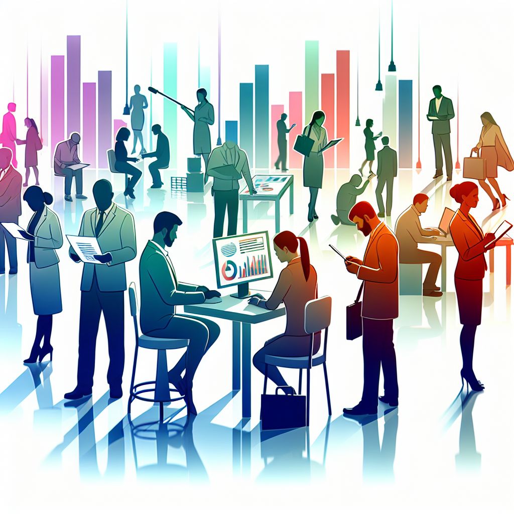 Market research in illustration style with gradients and white background