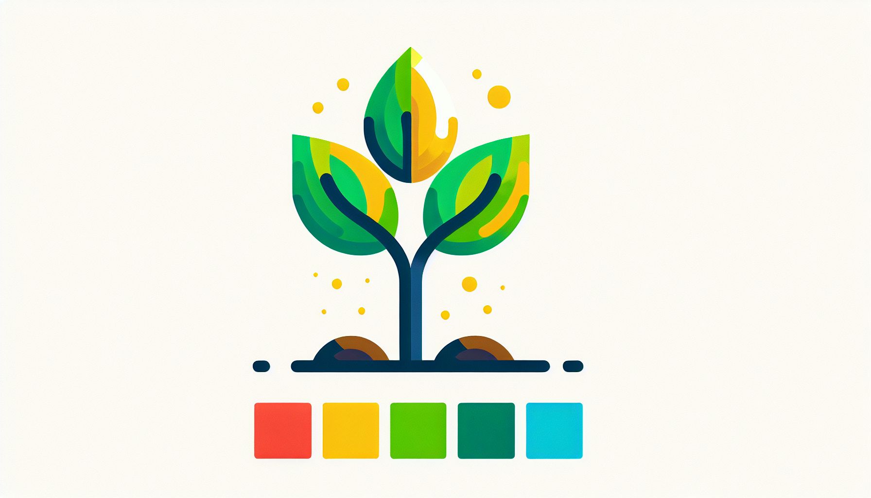 Sprout in flat illustration style and white background, red #f47574, green #88c7a8, yellow #fcc44b, and blue #645bc8 colors.