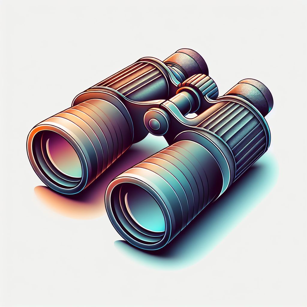 Binoculars in illustration style with gradients and white background