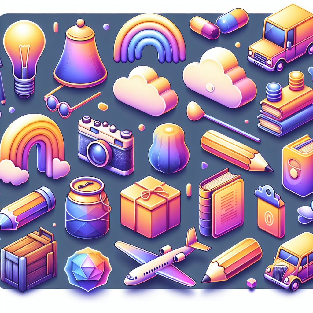 Examples in illustration style with gradients and white background