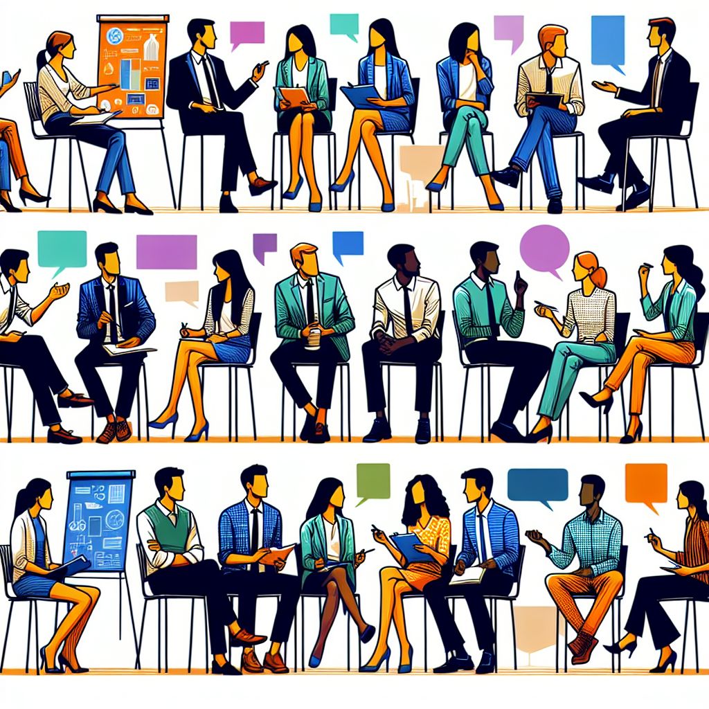 Focus groups in illustration style with gradients and white background