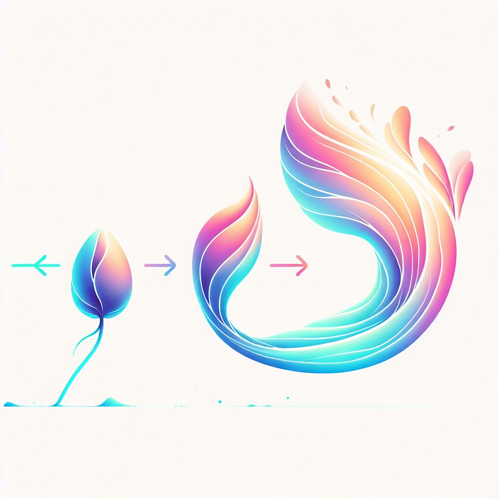 Transformation in illustration style with gradients and white background