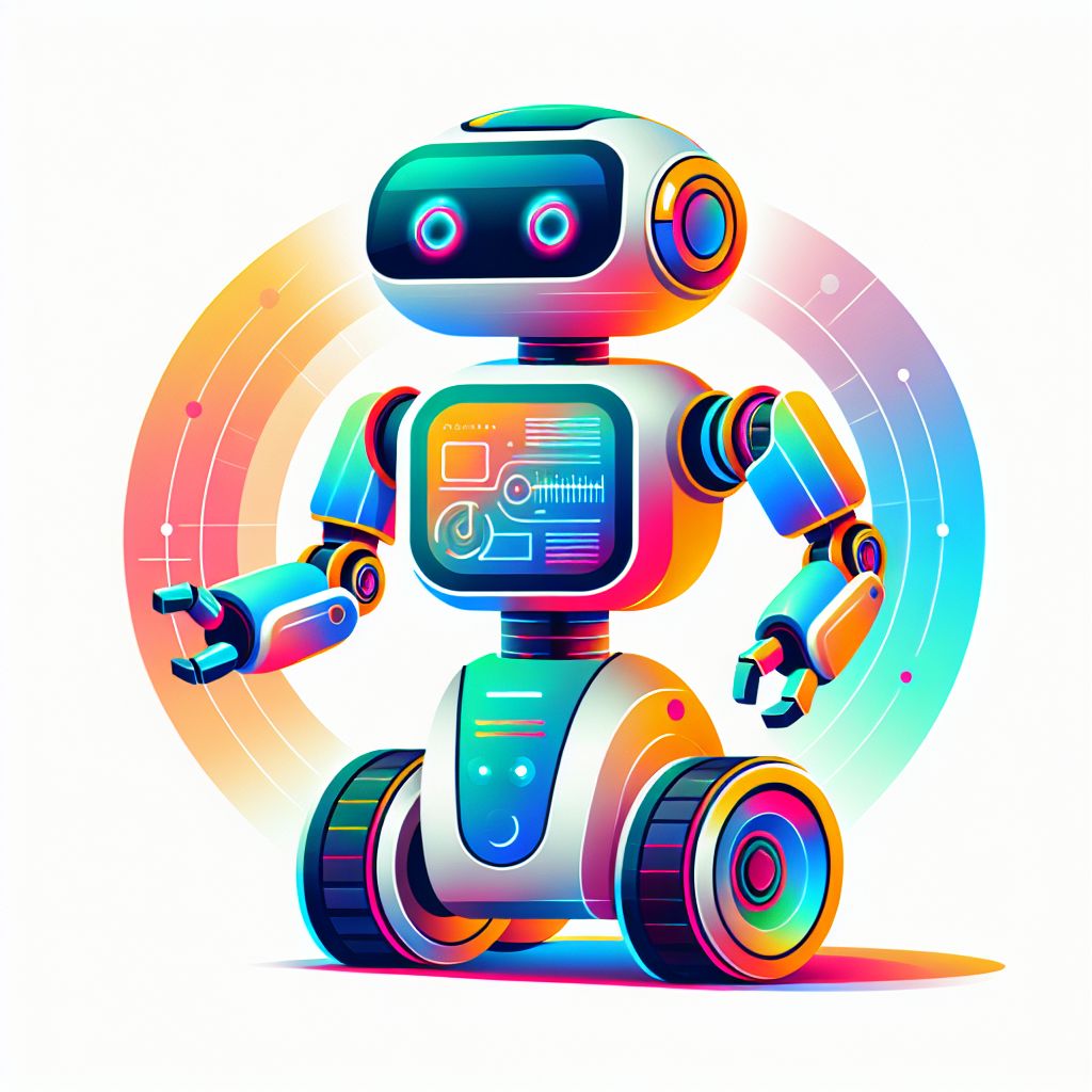Robot assistant in illustration style with gradients and white background
