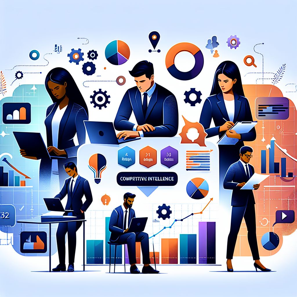 competitive intelligence in illustration style with gradients and white background
